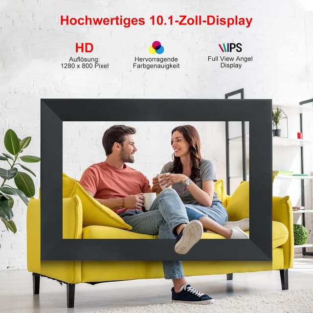 Detalle de Frameo WiFi digitaler Bilderrahmen 10,1 Zoll (1920×1200) mit IPS-HD-Touchscreen und 16 GB Speicher – Schwarz