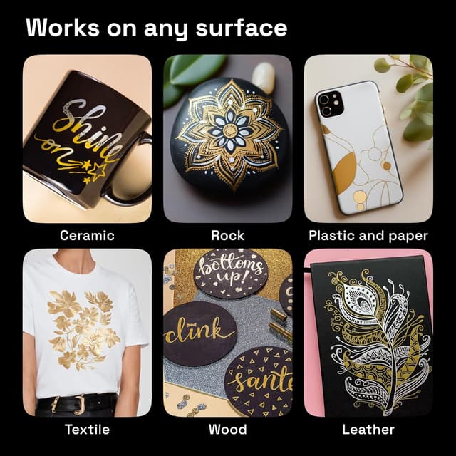 Detalle de ARTISTRO Gold & Silver Oil Paint Pens (0.7mm extra-fine) – Pack of 12 for Rock, Stone, Metal, Ceramic, Porcelain, Glass, Wood & Fabric