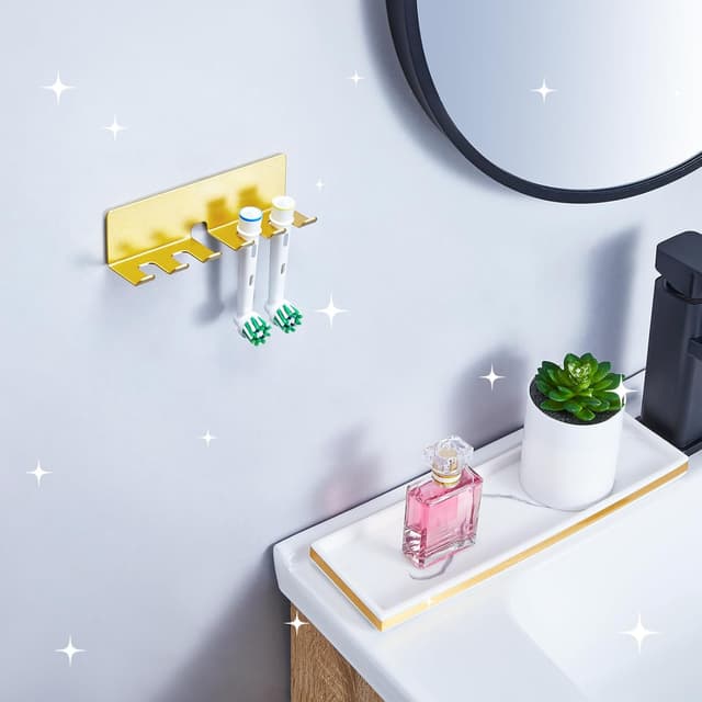 Thumbnail 6 de GGQ Zahnbürstenhalter (Wand, ohne Bohren) mit selbstklebender Aufsatz-Halterung für elektrische Zahnbürsten – Gold, Groß