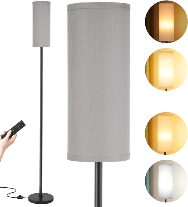 Detalle de Aooshine grey corner floor lamp with remote control, stepless dimming and 3 colour temperatures