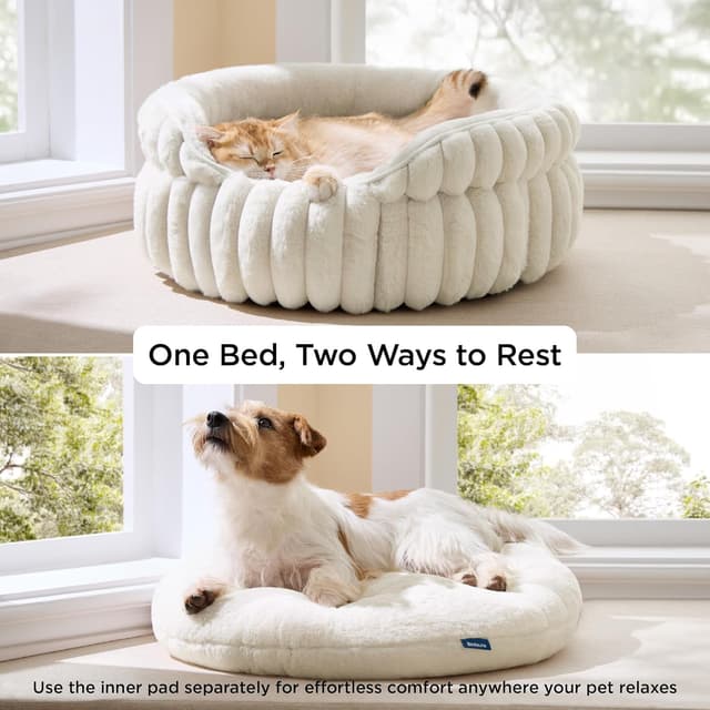 Detalle de Bedsure Cat Bed Washable Kitten Bed 51x51cm Corduroy Fleece Round Semi-Enclosed with Non-Slip Base