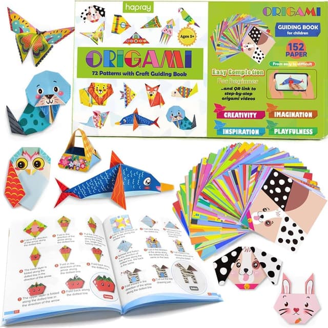 Detalle de hapray Kids Origami Kit (Ages 6–12) with 96-page guiding book, 152 papers and 72 patterns