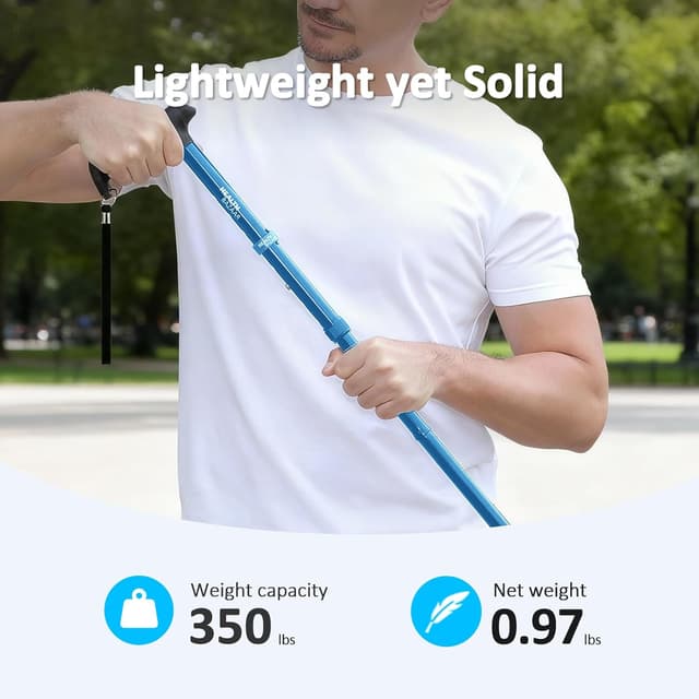 Detalle de HEALTHBAZAAR faltbarer Gehstock für alle Gelände mit Stoßdämpfung, höhenverstellbar (152–195 cm)