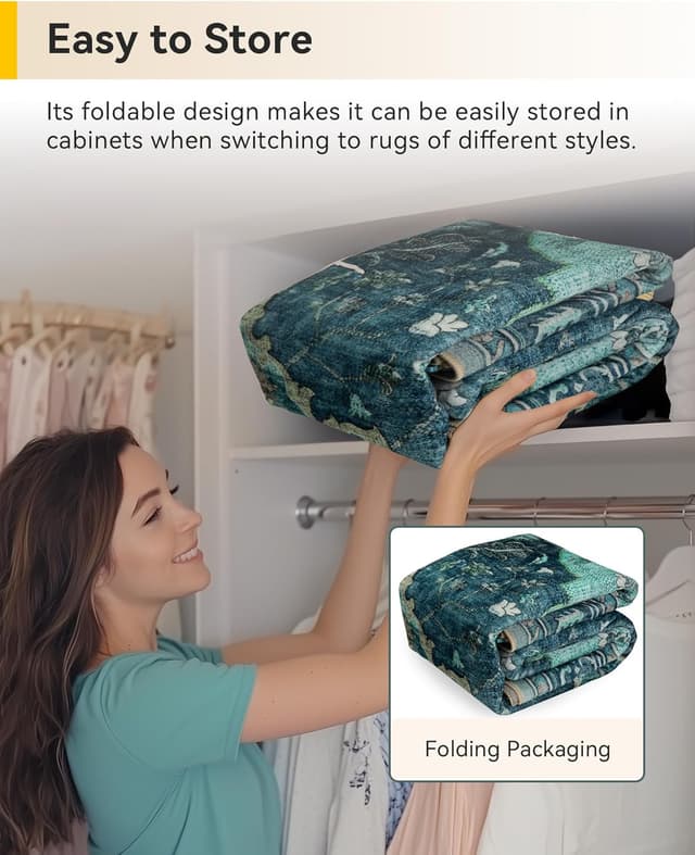 Thumbnail 6 de RELEANY 8 x 10 Vintage Floral Area Rug teal