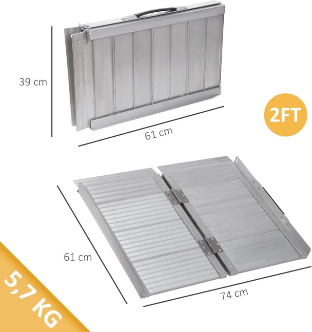 Detalle de HOMCOM Rampe d’accès pliable en aluminium pour fauteuil roulant, 61 x 74 cm, charge max. 270 kg