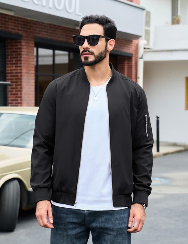 Detalle de TACVASEN Herren Bomberjacke – leichte Übergangsjacke im Fliegerjacken-Stil mit Reißverschlusstaschen