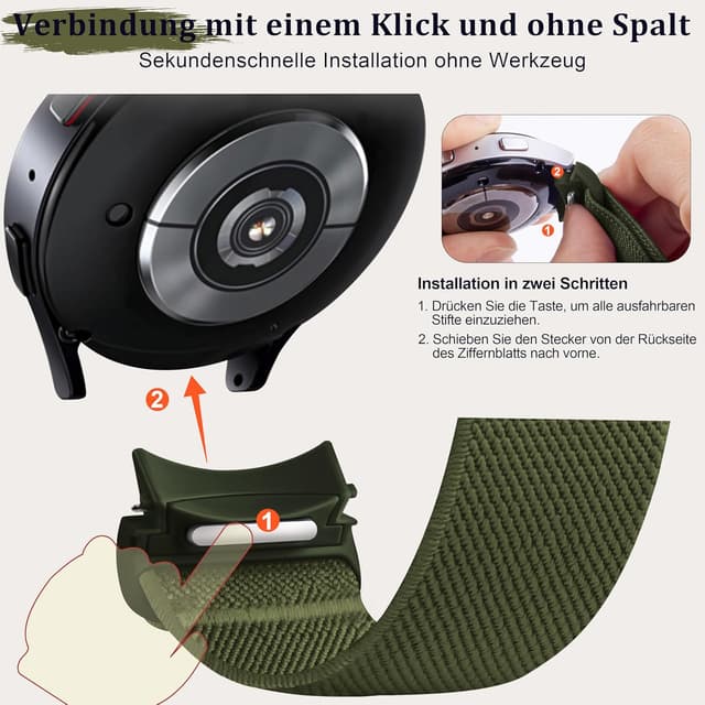 Detalle de Polyjoy Ein-Klick Elastisches Armband für Samsung Galaxy Watch 7/6/5/4 (40–47 mm) mit Magnetverschluss