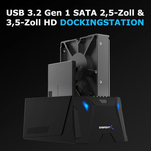 Detalle 2 de SABRENT 2-Bay USB-A Dockingstation EC-HD2B für 2,5/3,5" SATA SSD/HDD (5 Gbps) inkl. Offline-Klonen