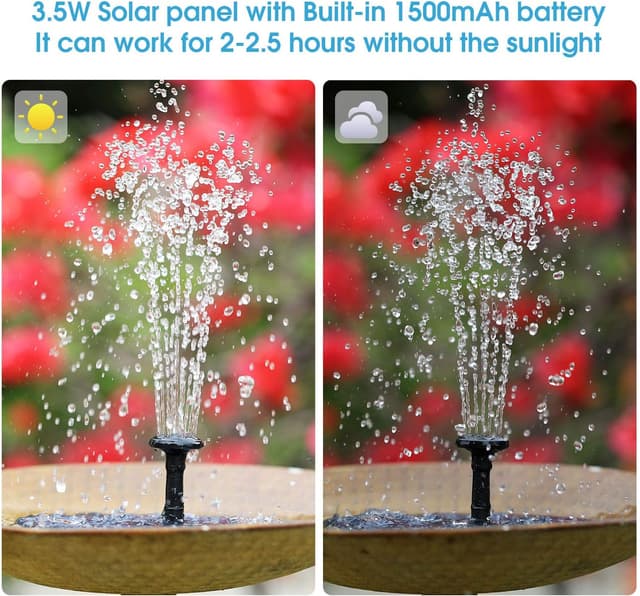 Detalle de AISITIN Solar Fountain 3.5W Circle Solar Water Pump with Built-in Battery and 10 Spray Nozzles