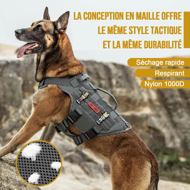 Detalle de OneTigris Harnais de sécurité réglable pour chiens de taille moyenne et grande (maille respirante, 2 poignées)