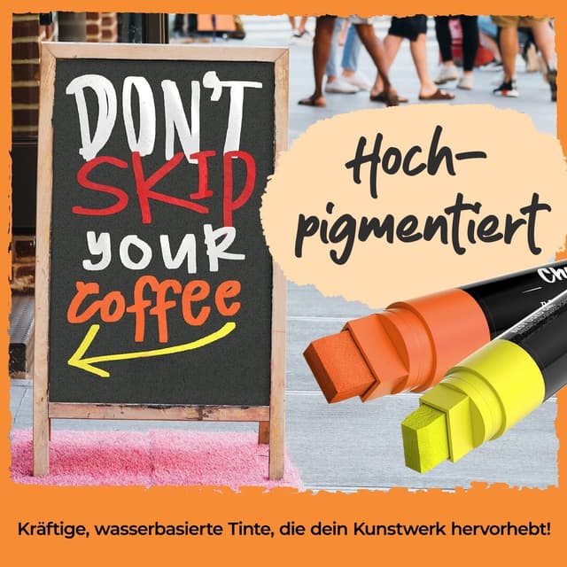 Detalle de Chalkola Kreidestifte abwaschbar für Tafel & Fenster – Jumbo 15 mm (8 Kreidestifte)