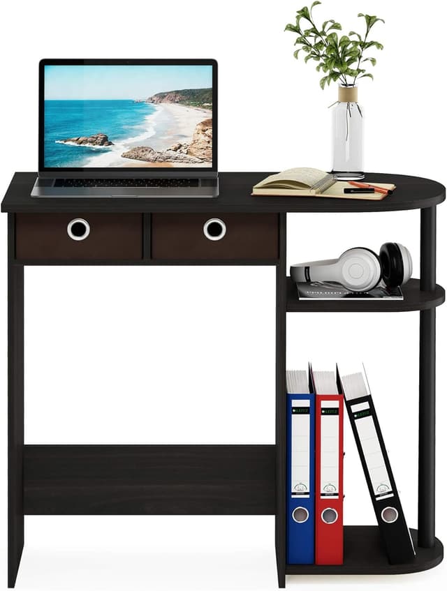 Detalle 2 de Furinno Go Green Home compact laptop desk with side shelves (Espresso/Black/Brown)