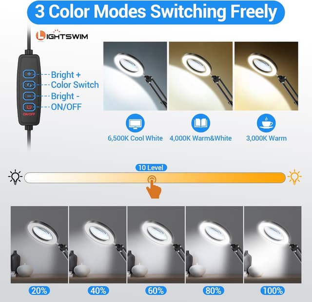 Detalle de 10X LED Magnifier desk lamp with 72 LEDs