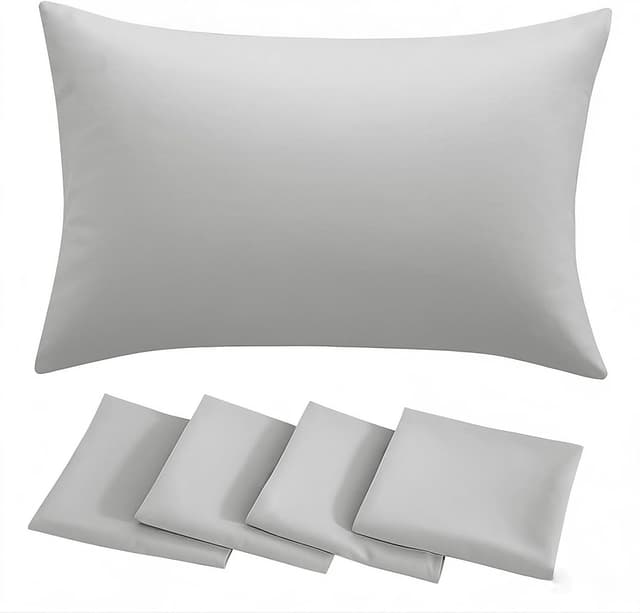 Detalle de RUIKASI light grey pillow cases (4-pack) with envelope closure, breathable brushed microfiber, 50x75 cm