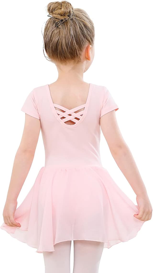 Detalle de PLIKSUVER Girls Ballet Dress with Chiffon Skirt – short-sleeve leotard outfit