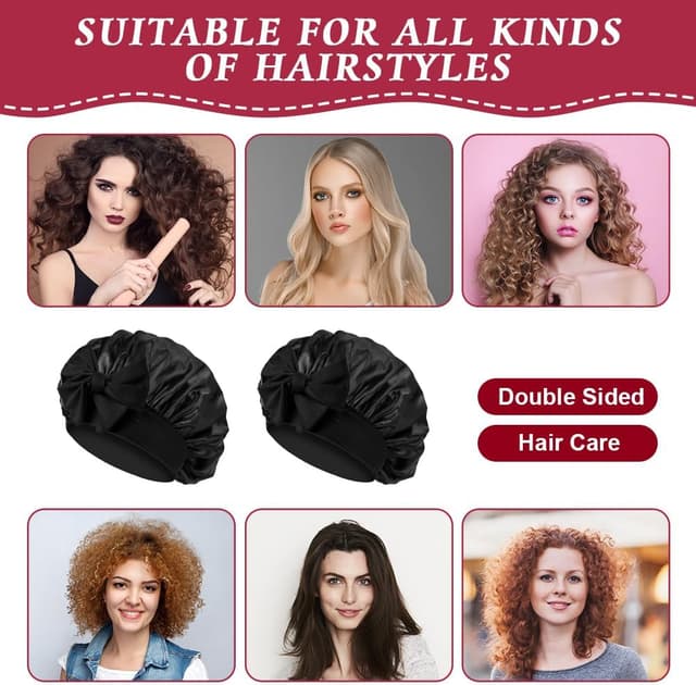 Detalle de ACWOO Bonnet de nuit ajustable en satin et soie pour protéger les cheveux pendant le sommeil