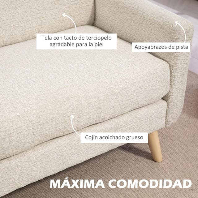 Thumbnail 4 de HOMCOM Sofá 2 plazas beige 114 cm