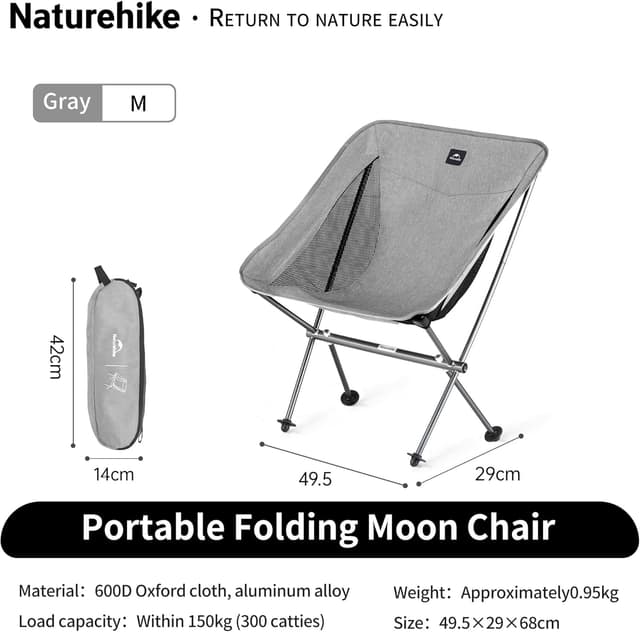 Detalle de Naturehike tragbarer Campingstuhl (ultraleicht, klappbar) – 1,1 kg, bis 150 kg Traglast, für Angeln, Picknick & Outdoor