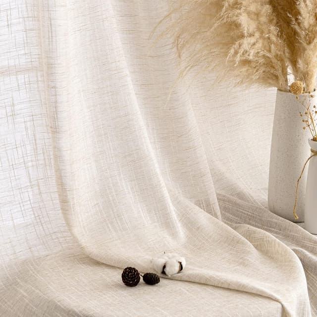 Detalle de MIULEE Leinenoptik Voile Gardinen mit Ösen – 2er-Set 140×245 cm, weißer Reis