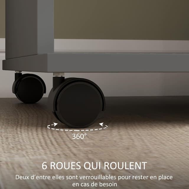 Detalle de HOMCOM armoire penderie ouverte mobile en bois gris, rails aluminium et 6 roulettes (120 x 40 x 128 cm)