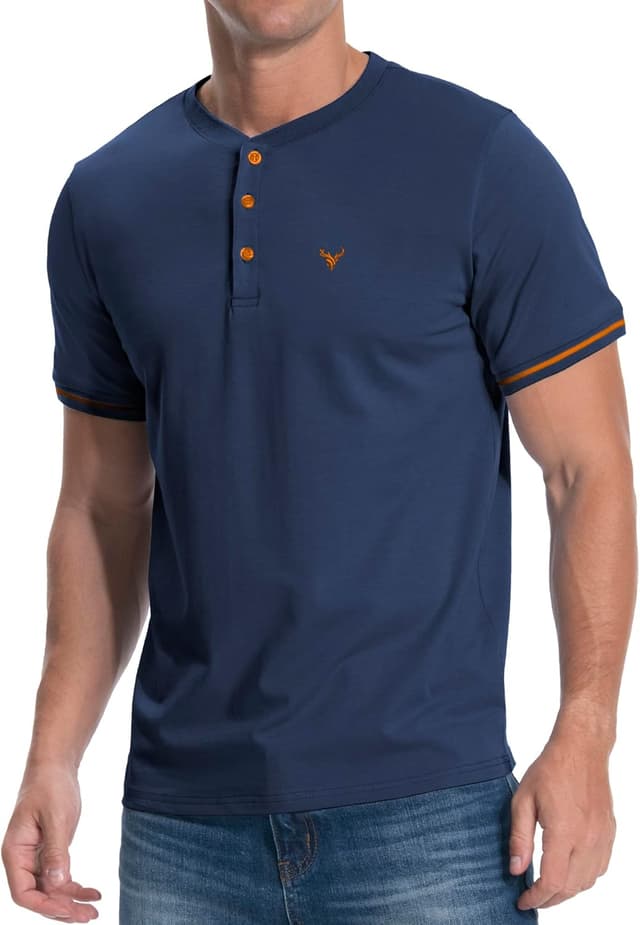 Detalle 2 de KUYIGO Men’s Embroidered Henley Short Sleeve T-Shirt with Button Placket