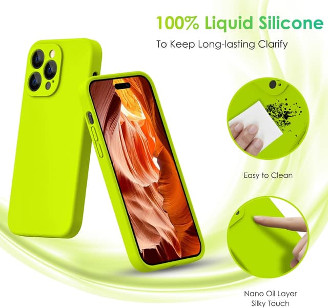 Detalle 2 de CALOOP Slim-Fit Case for iPhone 14 Pro Max (6.7") – Fluorescent Green Liquid Silicone Cover with Microfibre Lining