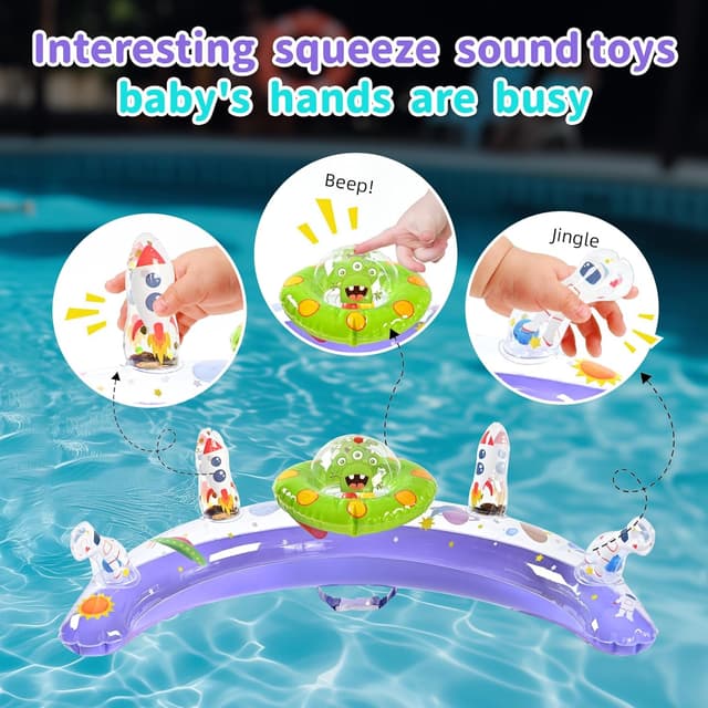 Detalle de GEEQUFLOAT Baby Pool Float with Canopy, Interactive Play Console & Adjustable Safety Seat