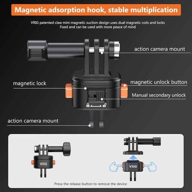 Detalle de VRIG Claw Mini Magnetic Stativ Mount Zubehör – Basic Set Quick-Release Adapter für Sportkameras