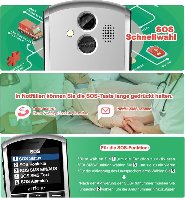 Detalle de artfone A400 4G Seniorenhandy ohne Vertrag – Großtasten, SOS-Notruftaste & 4G-VoLTE