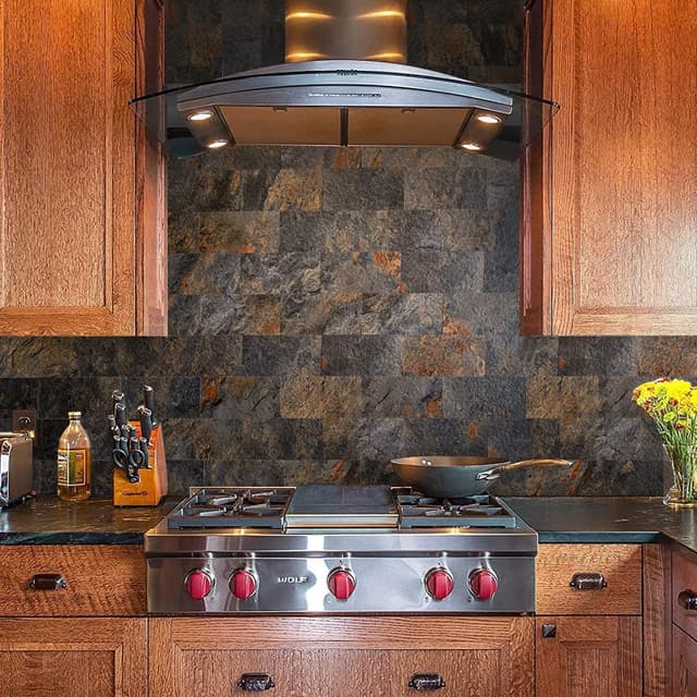 Detalle de AULIGET 200-Piece Rust Slate Peel-and-Stick Backsplash Wall Tiles (3" x 6")