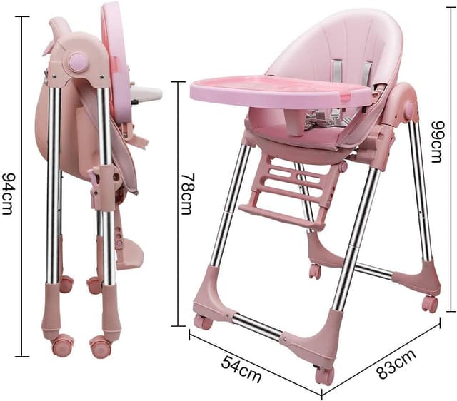 Thumbnail 6 de OUNUO Chaise Haute Enfant évolutive pliable avec roues et réglages (rose)
