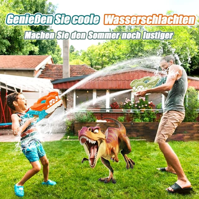 Detalle de Weirtoya 2er-Set Dino-Wasserpistolen (580 ml) – Dinosaurier Wasserspritzpistole für Kinder, 7–10 m