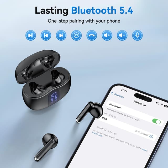 Detalle de JYUESJKJ Wireless Earbuds (Bluetooth 5.4) with 4 HD Mic, USB-C Charging Case, IPX7 Waterproof