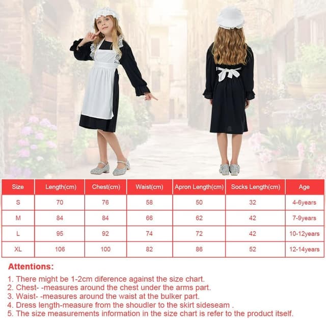 Detalle de Aomig Vestito da Cameriera Bambina medievale vittoriano con bonnet e accessori (4 pezzi) XL