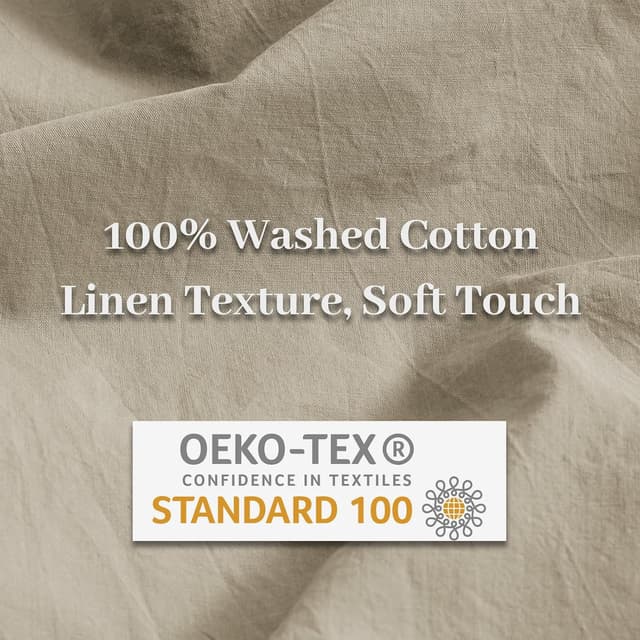 Detalle de NEXHOME PRO Oversized Queen Washed Cotton Duvet Cover Set (3-Piece) with Linen-Feel Texture