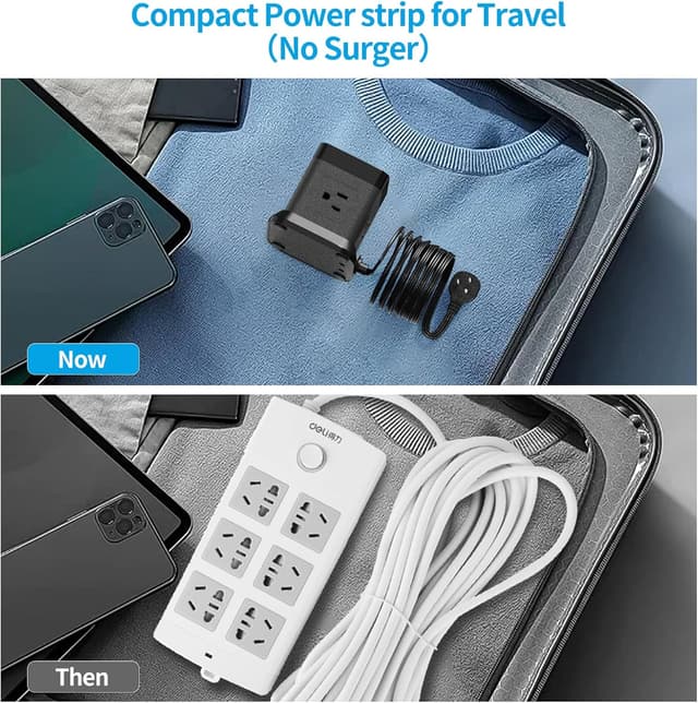 Detalle de FDTEK Flat Plug Power Strip with USB (4 AC + 3 USB), 5 ft Cube Extension Cord, Overload Protection, Black