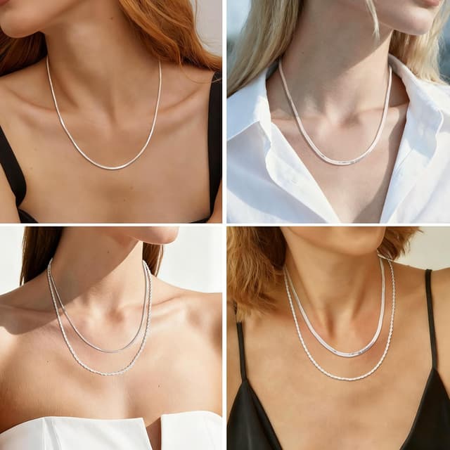 Detalle 2 de Kraven Damen Halskette aus 925 Silber ohne Anhänger – Rombus-Kettenglieder, in 40/45/50/55/60 cm