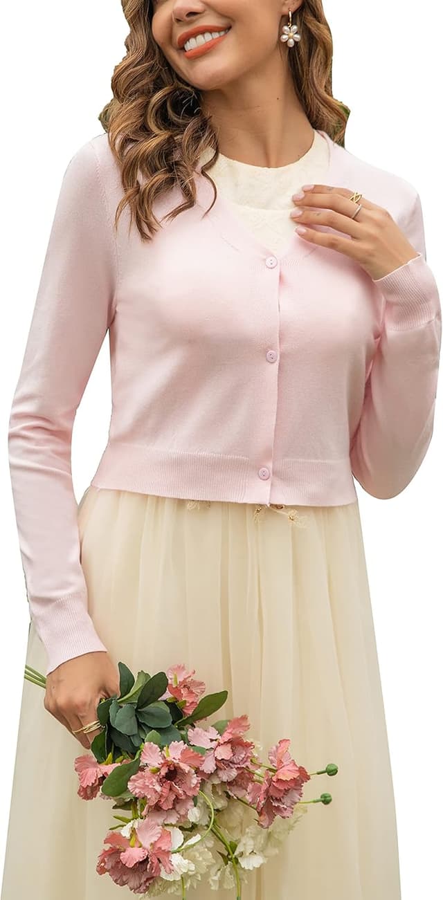 Detalle de Yukiuiny Damen Bolero Bolerojacke mit V-Ausschnitt, Knöpfe und feinem Strick – elegant für Übergangszeiten