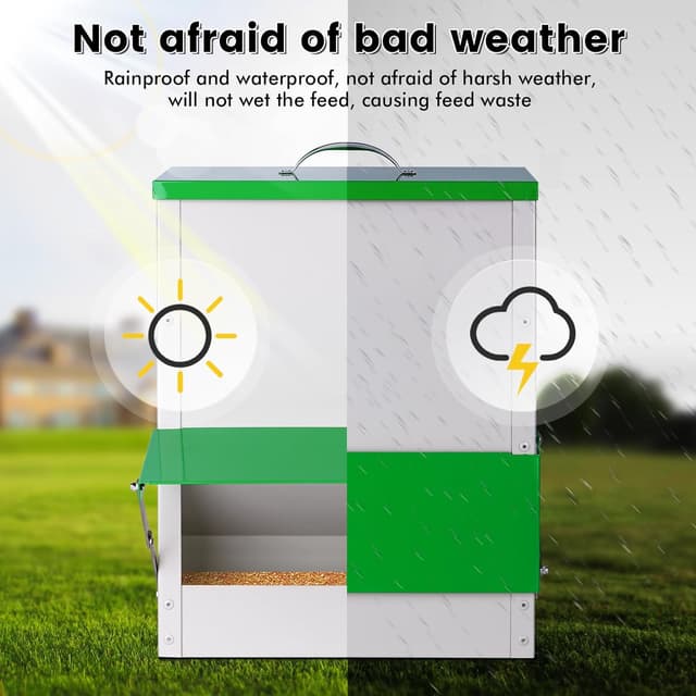 Detalle de MasXirch Futterautomat Hühner 11 kg – Metall-Futtertrog mit Deckel für Außenbereich