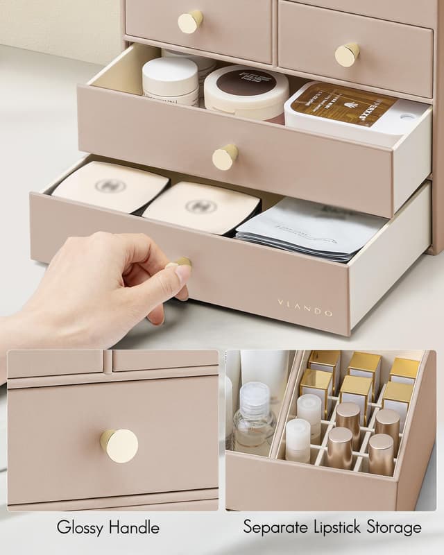 Detalle 2 de VLANDO Make-up Organizer mit 4 Schubladen – Kosmetik-, Skincare- und Parfüm-Aufbewahrung für Bad & Dresser
