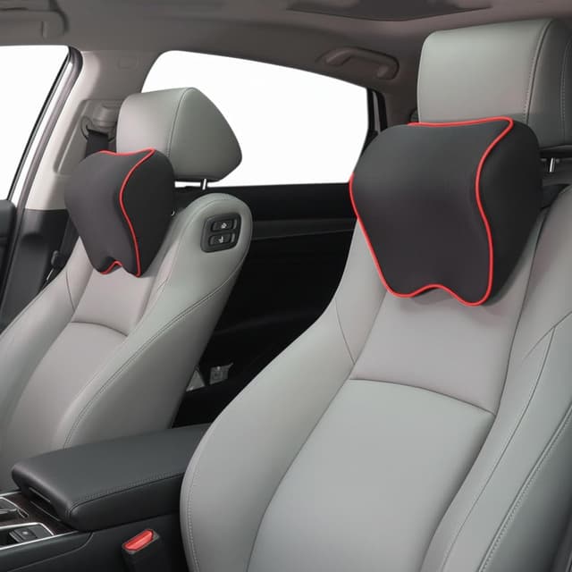 Detalle de Alaoo Cuscino Poggiatesta Auto in Memory Foam per Seggiolino, rimovibile e traspirante (2 pezzi, finiture rosse)