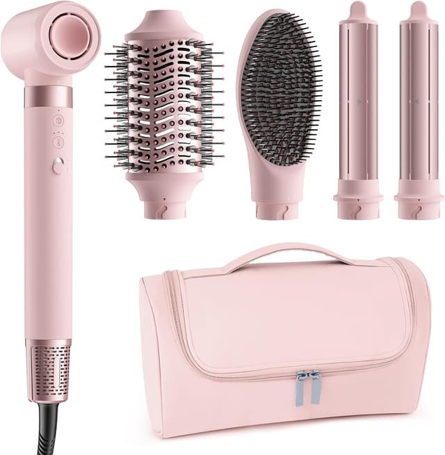 Detalle 2 de MESCOMB 5 in 1 High-Speed Hot Air Styler (Pastel Pink) — dryer brush, auto-wrap curls & diffuser