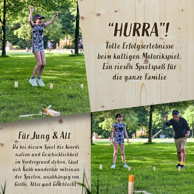 Detalle 2 de Ocean 5 Kubb – Original Wikinger-Spiel (Schwedenschach) aus Holz im Stoffbeutel