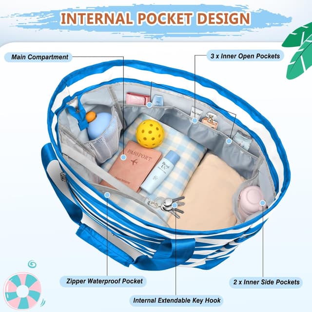 Detalle de KTUEOV sac de plage femme XXL 45 L pliable imperméable, avec fermetures et poches