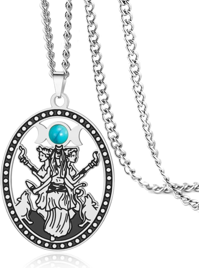 Detalle de VASSAGO Collier Hécate à triple lune en acier inoxydable, pendentif Hécate