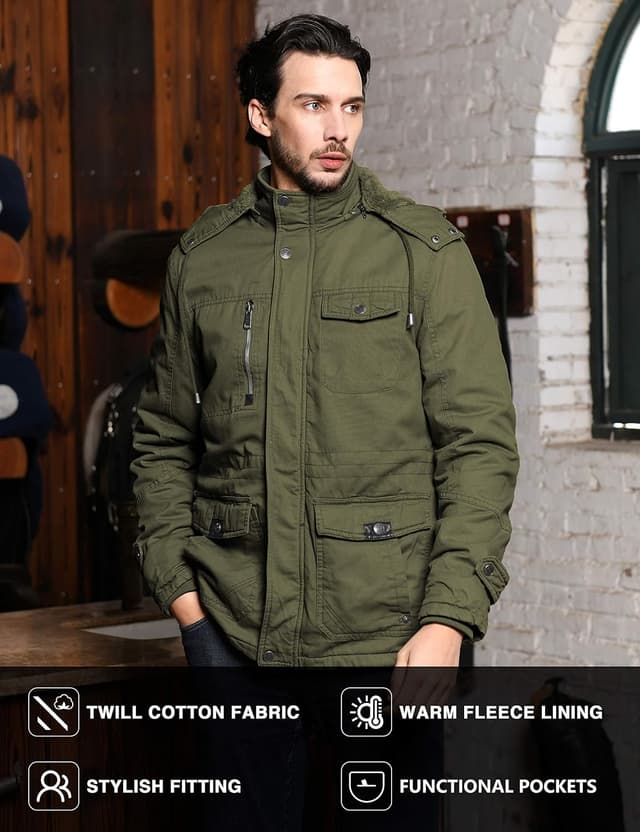 Detalle de WenVen Giacca Militare Invernale Uomo con cappuccio staccabile