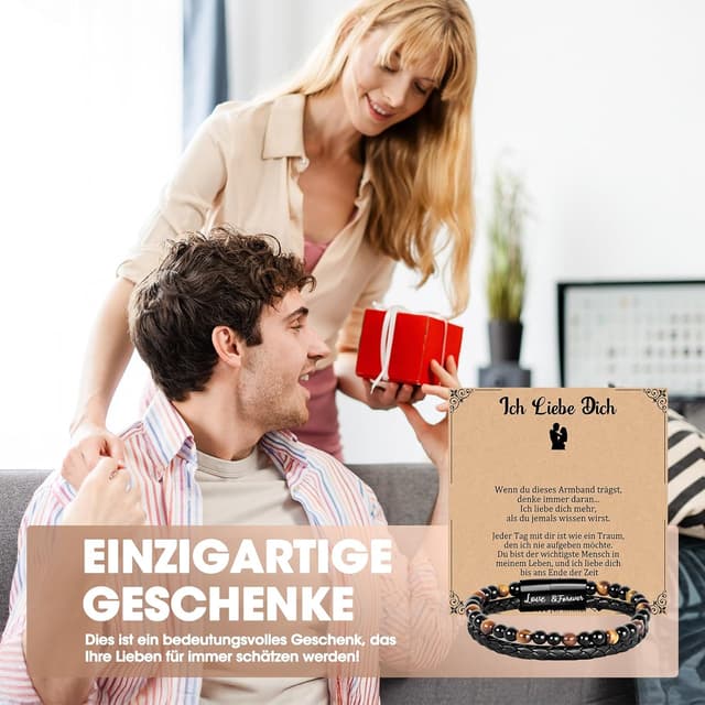 Detalle de Focxoio Herrenarmband mit Tigerauge-Perlen und Leder, magnetischer Edelstahlverschluss – Geschenk für Papa, Sohn, Bruder & mehr