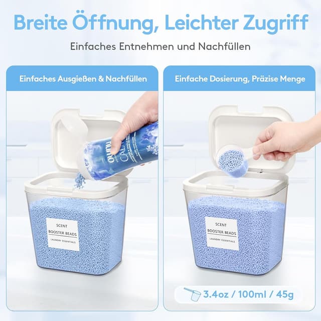Detalle de Lifewit Wäsche Pods Behälter 4er-Set (2,73 l) mit Druckverschluss, Etiketten & Messlöffel