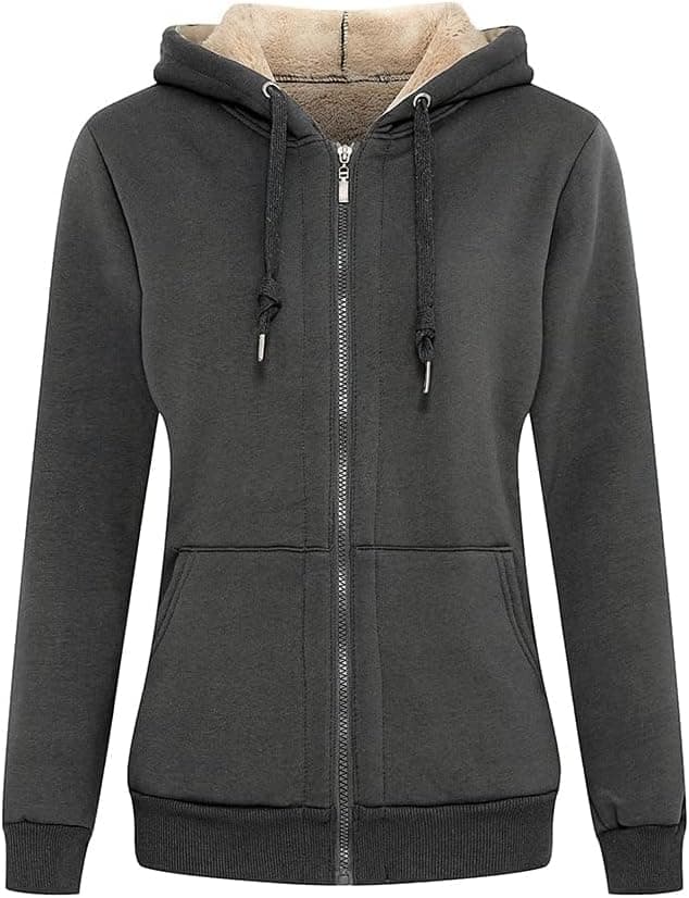 Detalle de MANLUODANNI Damen-Kapuzen-Sweatshirt mit Fleece-Futter und Reißverschluss