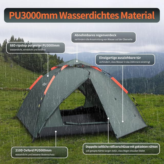 Detalle 2 de 3-Personen Campingzelt Instant Pop Up 4,24 kg